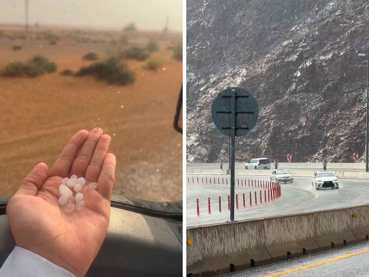 برد في مرغم بدبي والمركز الوطني للأرصاد يصدر إنذارًا بفيضانات مفاجئة